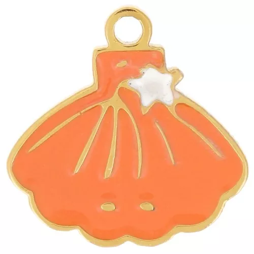 Colgante de concha 10x10 mm - resina epoxi - Acero inoxidable 316L dorado - Coral x1