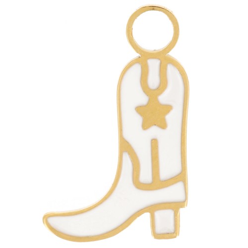 Santiag cowboy boot charm 15x9mm resina epoxi -Acero inoxidable 316L dorado -Negro x1