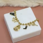 Santiag cowboy boot charm 15x9mm resina epoxi -Acero inoxidable 316L dorado -Negro x1