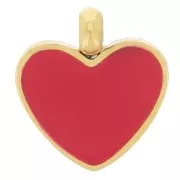 Dije corazón 9x7,5 mm resina epoxi - Acero inoxidable 304L Dorado - Rojo x1