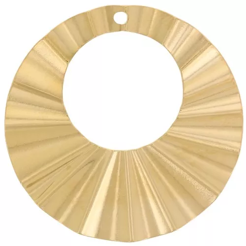 Colgantes redondos huecos efecto plisado 32 mm - Acero inoxidable 316L Dorado x2
