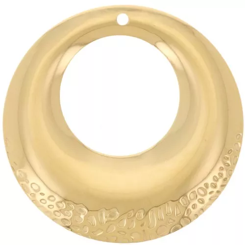 Colgantes redondos huecos texturizados 32 mm - Acero inoxidable 316L Dorado x2