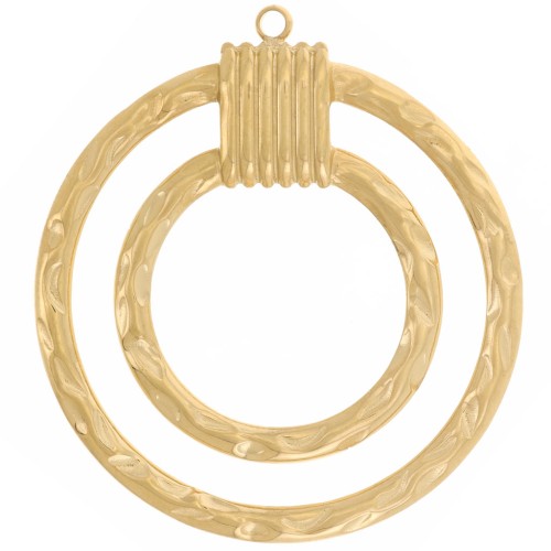 Colgante doble círculo martillado 31 mm - Acero inoxidable 304L Dorado x2