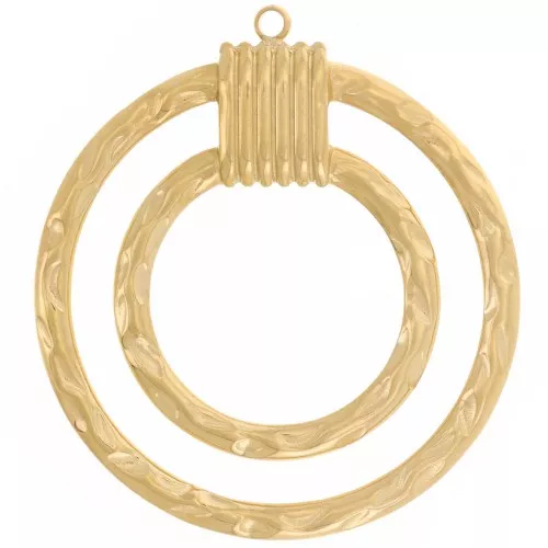 Colgante doble círculo martillado 31 mm - Acero inoxidable 304L Dorado x2