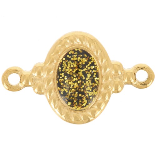 Entrepieza ovalada 22x13 mm resina epoxi - Acero inoxidable 304L Dorado - Brillo verde x1