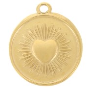 Colgante redondo de 18 mm - motivo de corazón - Acero inoxidable 304 Dorado x1