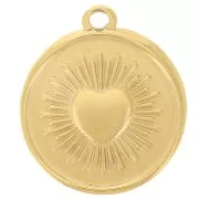 Colgante redondo de 18 mm - motivo de corazón - Acero inoxidable 304 Dorado x1