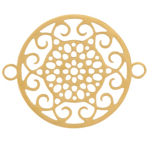 Entrepieza calada redonda 20 mm motivo arabesco - Acero inoxidable 316L Dorado x1