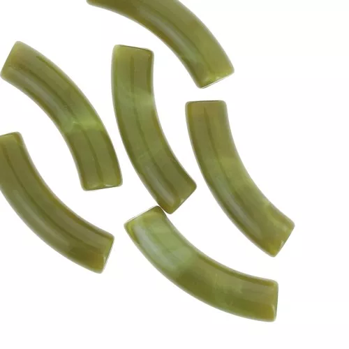 Perlas de tubo curvado 32x8 mm en acrílico opaco - Aguacate jaspeado x6