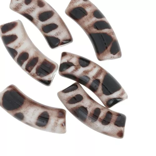 Perlas tubo curvadas 35x11 mm en acrílico opaco - Moteado marrón oscuro x6