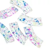 Cuentas acrílicas transparentes 35x11 mm tubo curvo - Azul jaspeado - Rosa x6