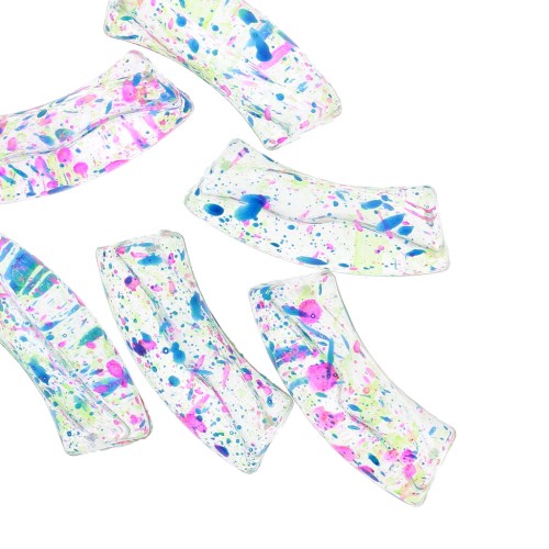 Cuentas acrílicas transparentes 35x11 mm tubo curvo - Azul jaspeado - Rosa x6