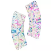 Cuentas acrílicas transparentes 35x11 mm tubo curvo - Azul jaspeado - Rosa x6