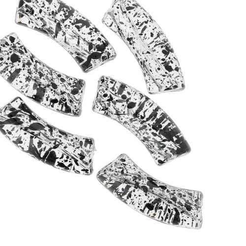 Perlas de tubo curvado 35x11 mm en acrílico transparente - Negro jaspeado x6