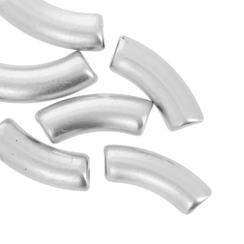 Cuentas de tubo curvadas 35x11 mm en acrílico opaco - Plata mate x6