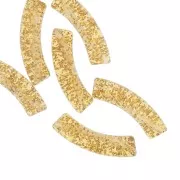 Cuentas acrílicas transparentes 32x8 mm tubo curvado - Purpurina dorada x6