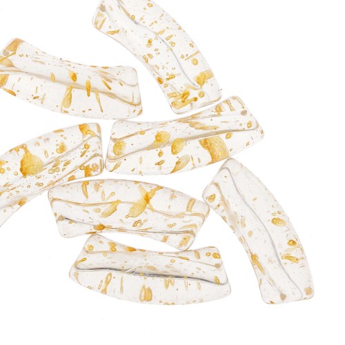 Perlas acrílicas transparentes 35x11 mm tubo curvo - Moteado dorado x6
