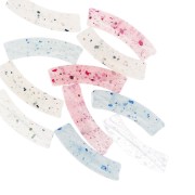 Cuentas acrílicas transparentes 32x8 mm tubo curvado - Purpurina multicolor x6