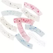 Cuentas acrílicas transparentes 32x8 mm tubo curvado - Purpurina multicolor x6