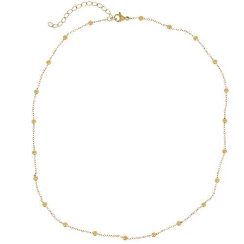 10 Forçat collares limados y pequeñas bolas 3mm - 304L Dorado acero inoxidable x46cm