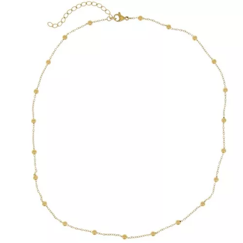 10 Forçat collares limados y pequeñas bolas 3mm - 304L Dorado acero inoxidable x46cm