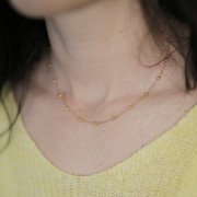 10 Forçat collares limados y pequeñas bolas 3mm - 304L Dorado acero inoxidable x46cm