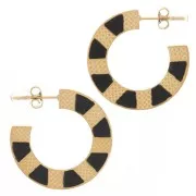 Pendientes de aro redondo plano de 25 mm con resina epoxi - Acero inoxidable 316L Dorado - Negro x2