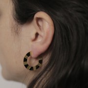 Pendientes de aro redondo plano de 25 mm con resina epoxi - Acero inoxidable 316L Dorado - Negro x2