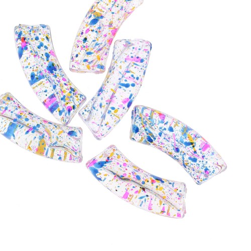 Cuentas acrílicas transparentes tubo curvo 35x11mm - Azul jaspeado - Amarillo x6