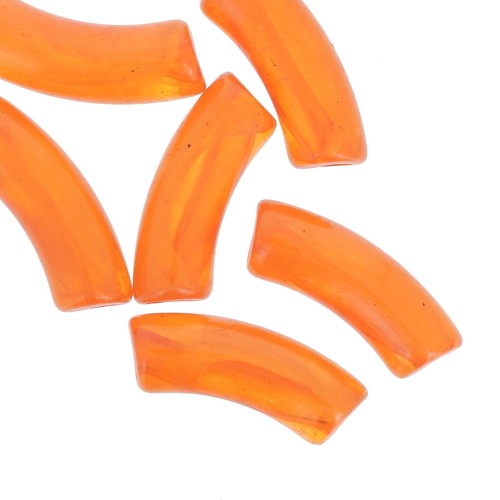 Tubo de cuentas curvadas 35x11 mm en acrílico transparente - Naranja jaspeado x6