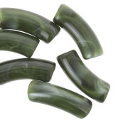 Cuentas de tubo curvadas 35x11 mm en acrílico transparente - Verde oscuro jaspeado x6