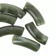 Cuentas de tubo curvadas 35x11 mm en acrílico transparente - Verde oscuro jaspeado x6