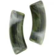 Cuentas de tubo curvadas 35x11 mm en acrílico transparente - Verde oscuro jaspeado x6