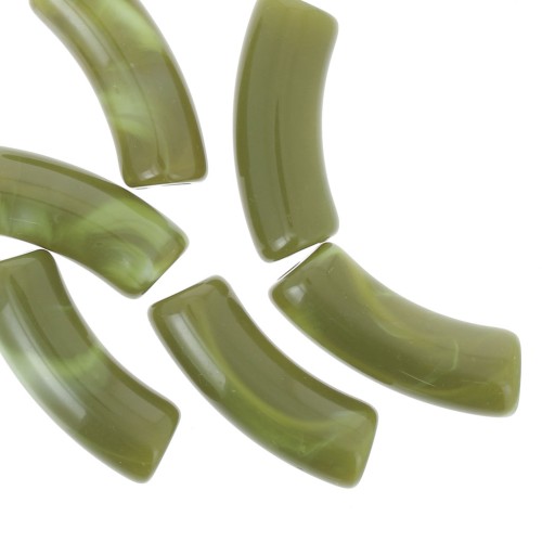 Perlas acrílicas transparentes 35x11 mm tubo curvo - Avocado Marble x6