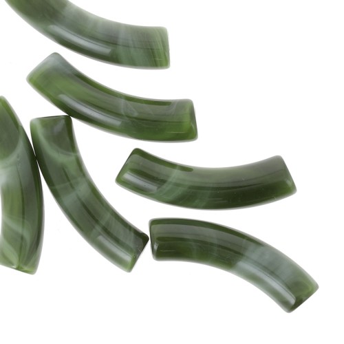 Abalorios tubulares curvados 32x8 mm en acrílico opaco - Verde oscuro jaspeado x6