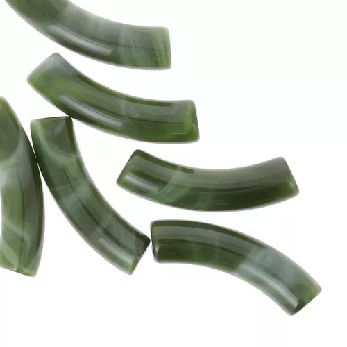 Abalorios tubulares curvados 32x8 mm en acrílico opaco - Verde oscuro jaspeado x6