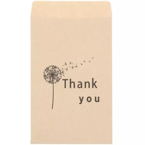 Bolsillos de papel kraft 7x11 cm - Agradecimiento con diseño de diente de león - Marrón x20