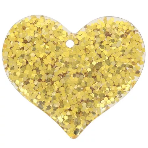 Colgante corazón de resina transparente 31x36 mm - Purpurina dorada x1