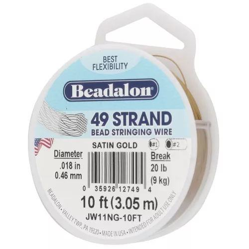 Hilo Alambre 49 hebras 0,46 mm Beadalon - Acero inoxidable Dorado satinado x3,05m
