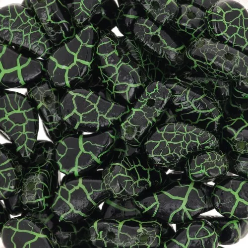 Cuentas de vidrio Paisley Duo 9x5.5 mm - Ionic Jet - Green x10g