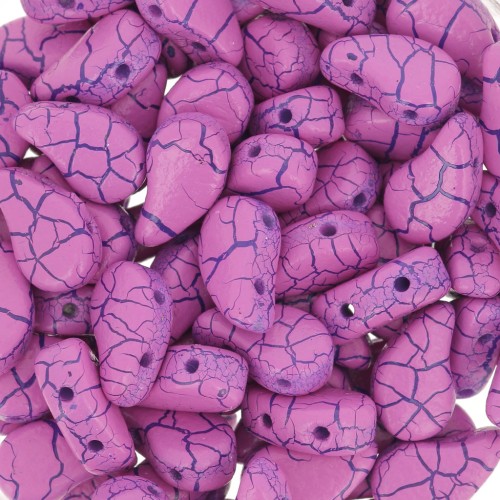 Cuentas de vidrio dos agujeros Paisley Duo 9x5.5 mm - Rosa iónico - Azul x10g