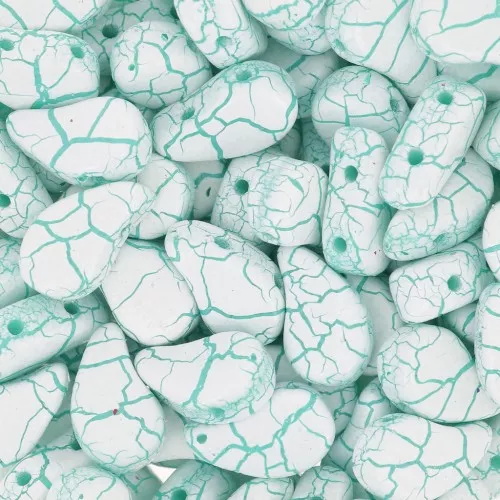 Cuentas de cristal Paisley Duo 9x5.5 mm - Ionic White - Green x10g