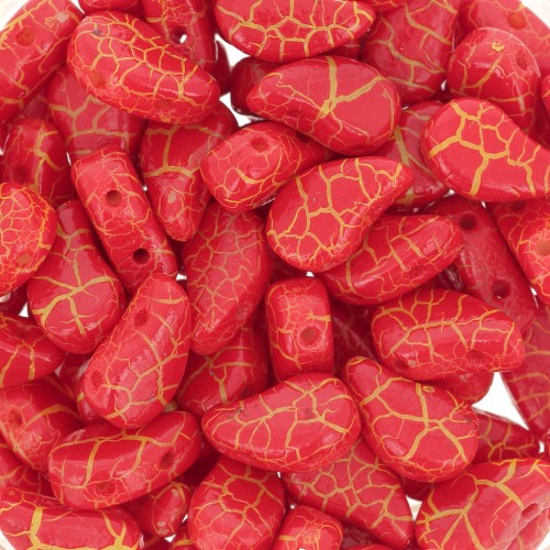 Cuentas de cristal Paisley Duo 9x5.5 mm - Ionic Red - Yellow x10g