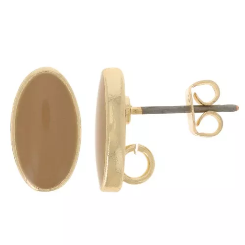 Pendientes ovalados 12x7 mm con resina epoxi - Dorado - Sepia x2