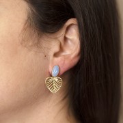 Pendientes ovalados 12x7 mm con resina epoxi - Dorado - Sepia x2