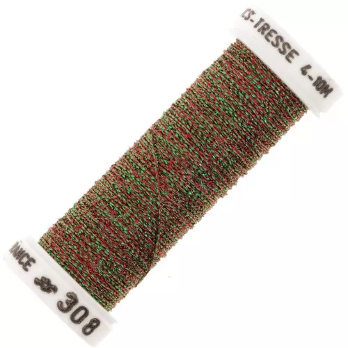 Hilo de bordar metalizado trenzado 4 Silkworm - Bordado - Verde Rojo (308) x10m