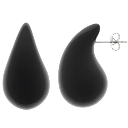 Pendientes acrílicos de gota abombada 31x17 mm - Negro x2