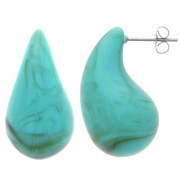 Pendientes de gota 31x17 mm acrílico - Turquesa jaspeada - Marrón x2