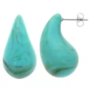 Pendientes de gota 31x17 mm acrílico - Turquesa jaspeada - Marrón x2