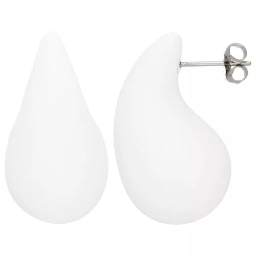Pendientes gota 31x17 mm en acrílico efecto goma - Blanco mate x2